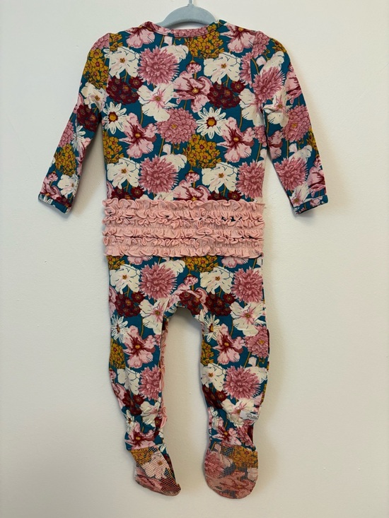 Ruffle Butts Floral Footed One-Piece with Pink Ruffle Trim - Picture 2 of 5